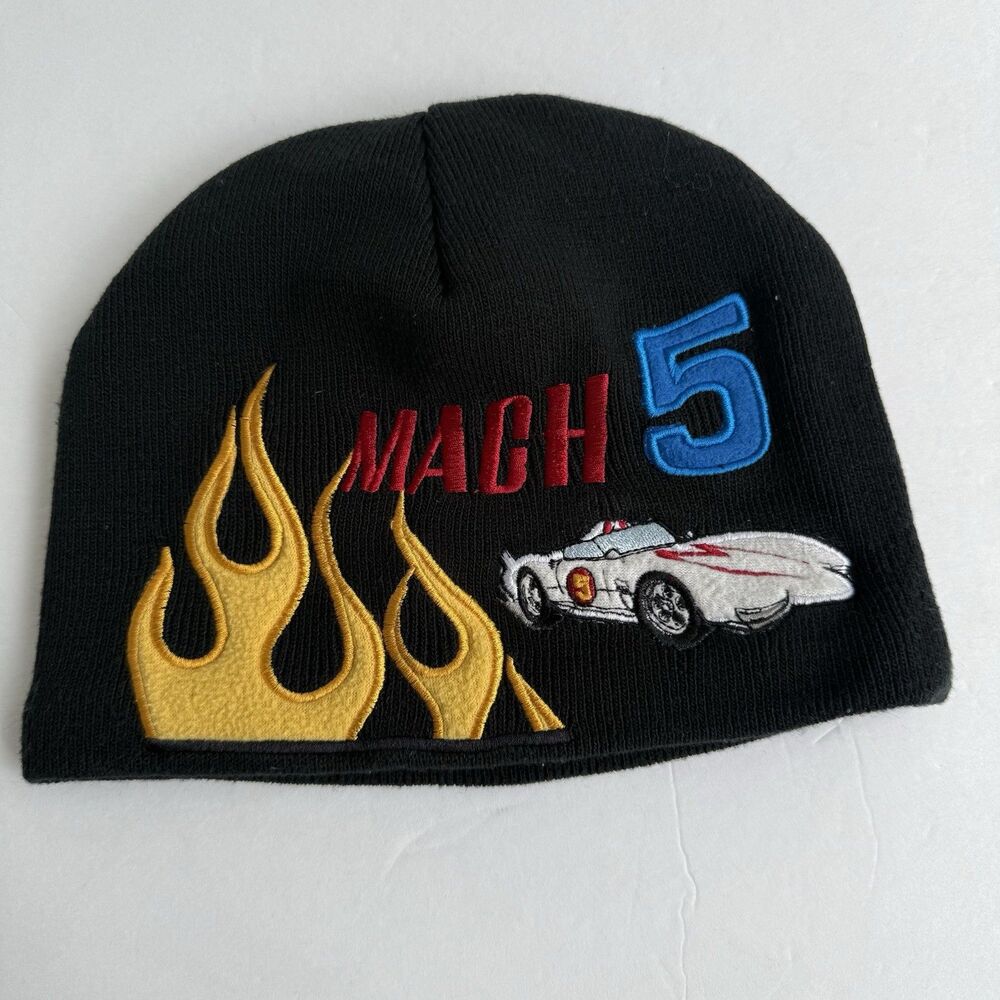 +Vintage Y2K Speed Racer Mach 5 Beanie Fleece Lined Embroidered Fits Adult S/M